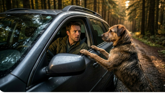 He stopped for a dog on a dark forest road… and discovered a silent plea that led him to save a stranger – and himself.